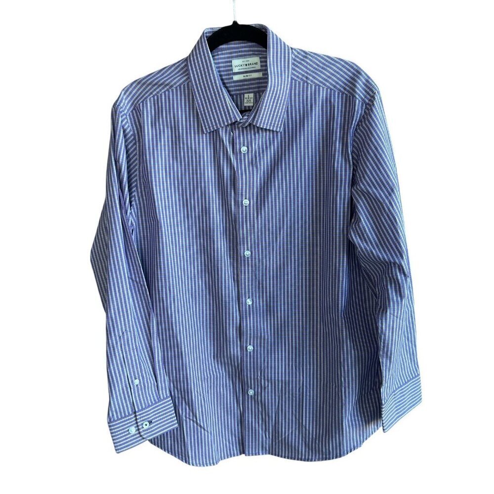 Lucky Brand Men's Purple Plaid Long Sleeve Button Front Casual Shirt Size 16 - Picture 10 of 10